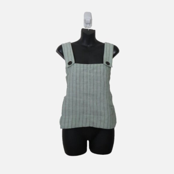 Everlane Size 0 Apron Tank Top Linen Striped Green - Picture 1 of 5